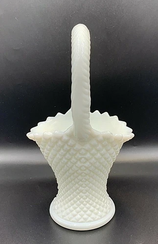 VTG Westmoreland Milk Glass Bride's Basket English Hobnail 9” White Grandma Core