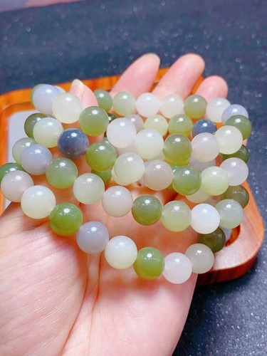 Certified Hetian Jade Bracelet 10mm Bead String Multicolor Gem Jade Bracelets - Picture 6 of 6