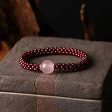 Natural Rose Quartz Garnet Handmade Bracelet Chakra Healing Reiki for Women