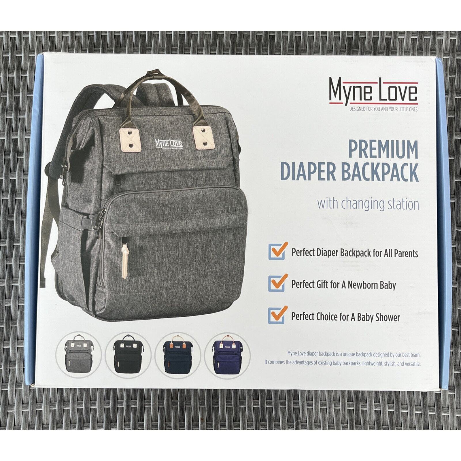 MYNE LOVE Premium Lightweight Diaper Bag Backpack Black Gray New in Box-image