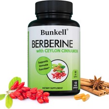 Premium Berberine HCL Pills 1200mg Plus Organic Ceylon Cinnamon - 120 Capsules