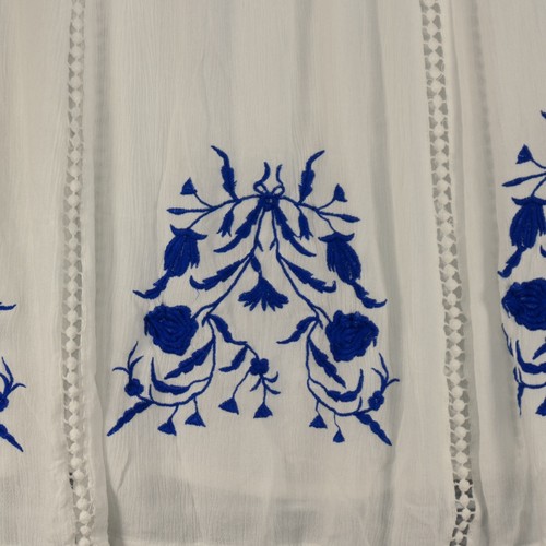 Boohoo Dress Women Size 12 White Embroidered Gauzy Sheer Lagenlook Boho Peasant - Picture 3 of 8