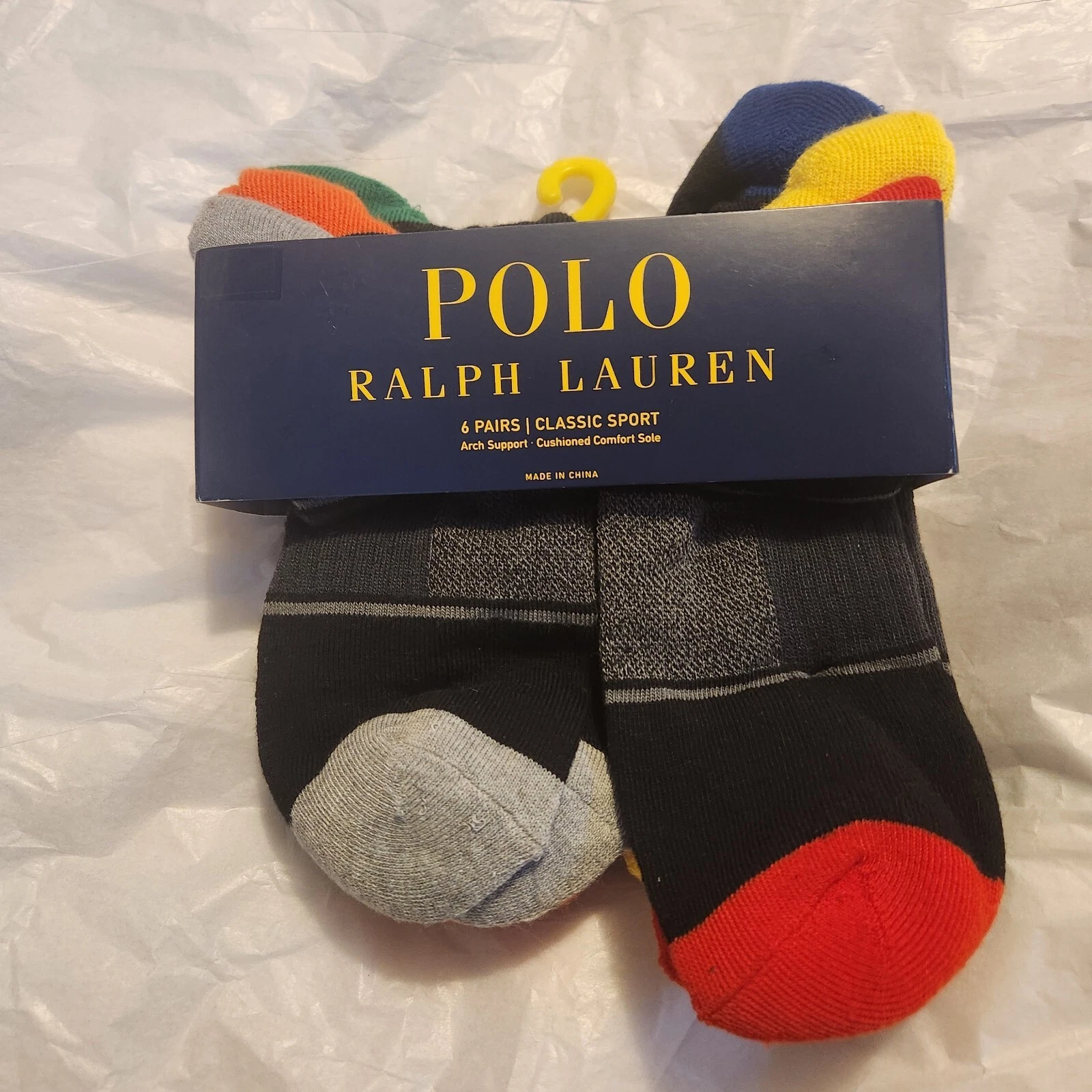 Ralph Lauren Polo Men's Sport Socks Six Pairs Arch Support *new*