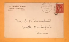 1901 Cover J C Norton & Co Specialty Grocers Bangor ME Backstamp North Bucksport