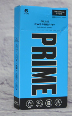 PRIME BLUE RASPBERRY HYDRATION + STICKS B VITAMINS ZERO ADDED SUGAR 6 STICKS NEW