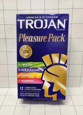 Trojan Pleasure Variety Pack 12 Lubricated Latex Condoms - EXP 2028-02-01 or ...