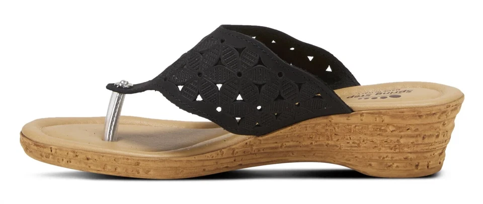 Spring Step Womens Tiffany Floral Cutout Leather Thong Sandal - Black NEW - Image 2 of 4