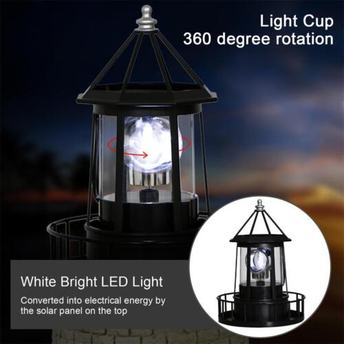 LED Solar-Powered Rotating Lighthouse Night Light Outdoor Lamp I5R2 Decor L2A0 - Picture 1 of 16