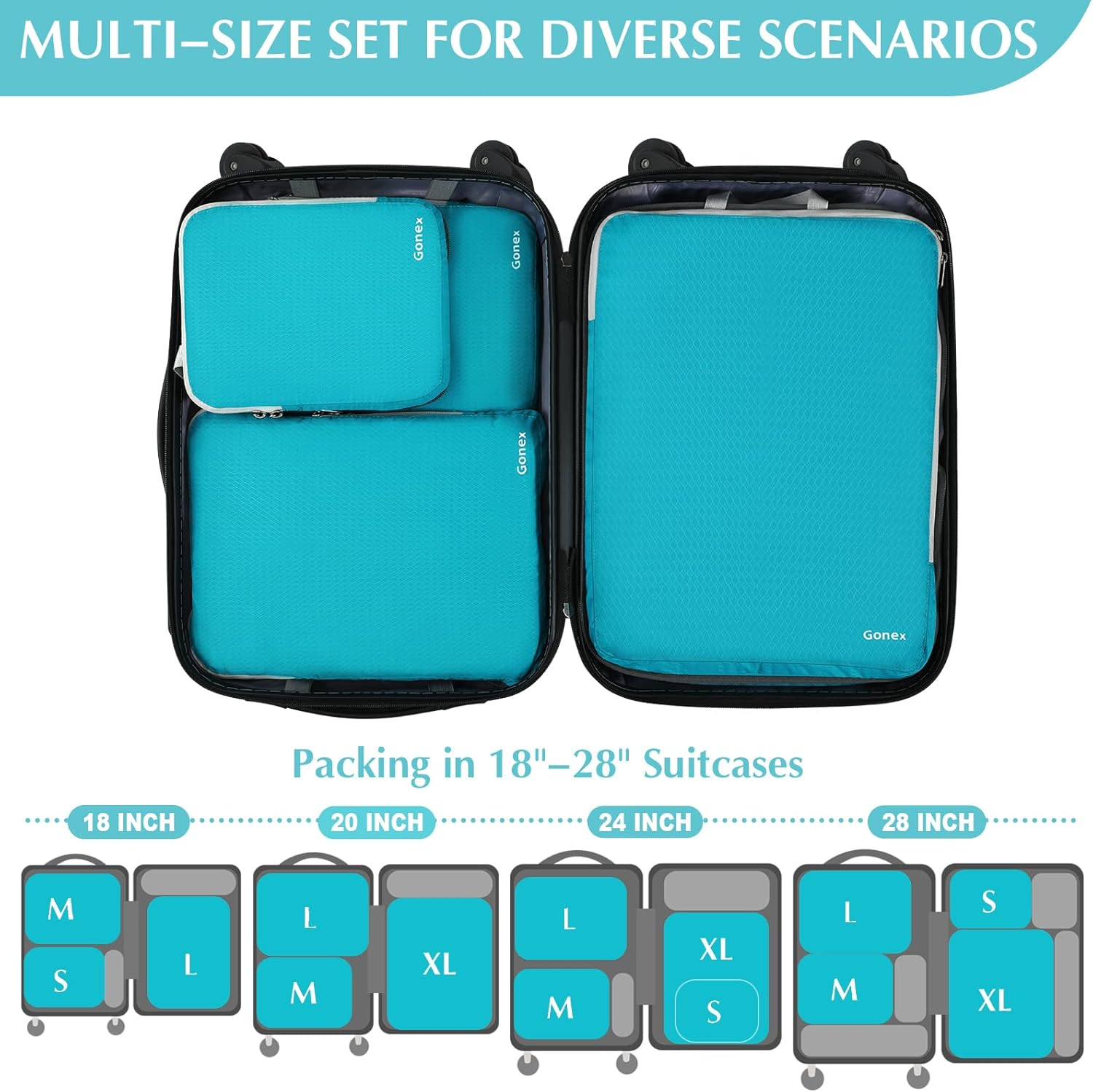Compression Packing Cubes, 3Pcs/4Pcs Expandable Storage Travel Luggage Bags O...-image
