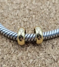 2 Authentic 18k Gold Over Silver Smooth Spacer European Charm Beads Lot