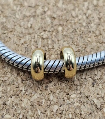 2 Authentic 18k Gold Over Silver Smooth Spacer European Charm Beads Lot