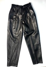 Vakko Black Leather High Waisted Pants Trousers Saks Fifth Ave NEW Sz 8