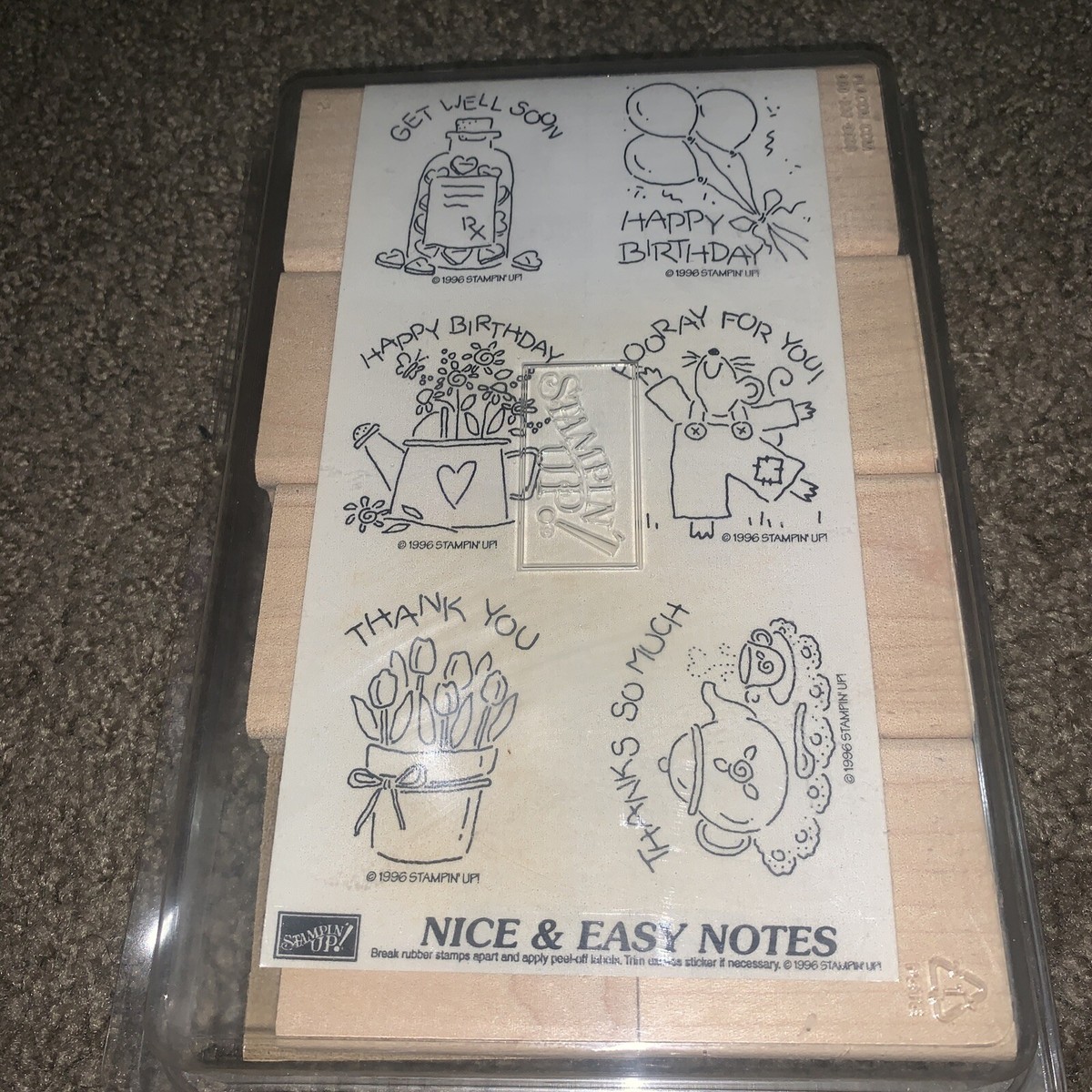 1996 stampin up nice and easy notes set of 8 rubber stamp, wood  display picture 1