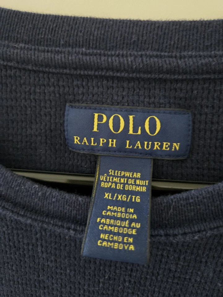 Camisa polo masculina waffle térmica extra grande XL malha polo remendo brasão Ralph Lauren - Imagem 3 de 4