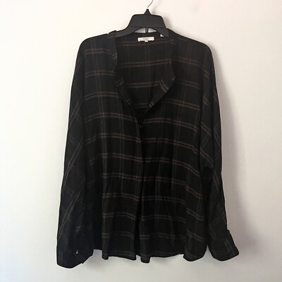 Vince Shadow Plaid Black Brown Plaid Oversized Popover Top Academia XXL