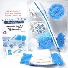 SPIN SPA 10 Pc SET Spinning Spa Brush + Attachments GIFT Idea Village NEW In Box
