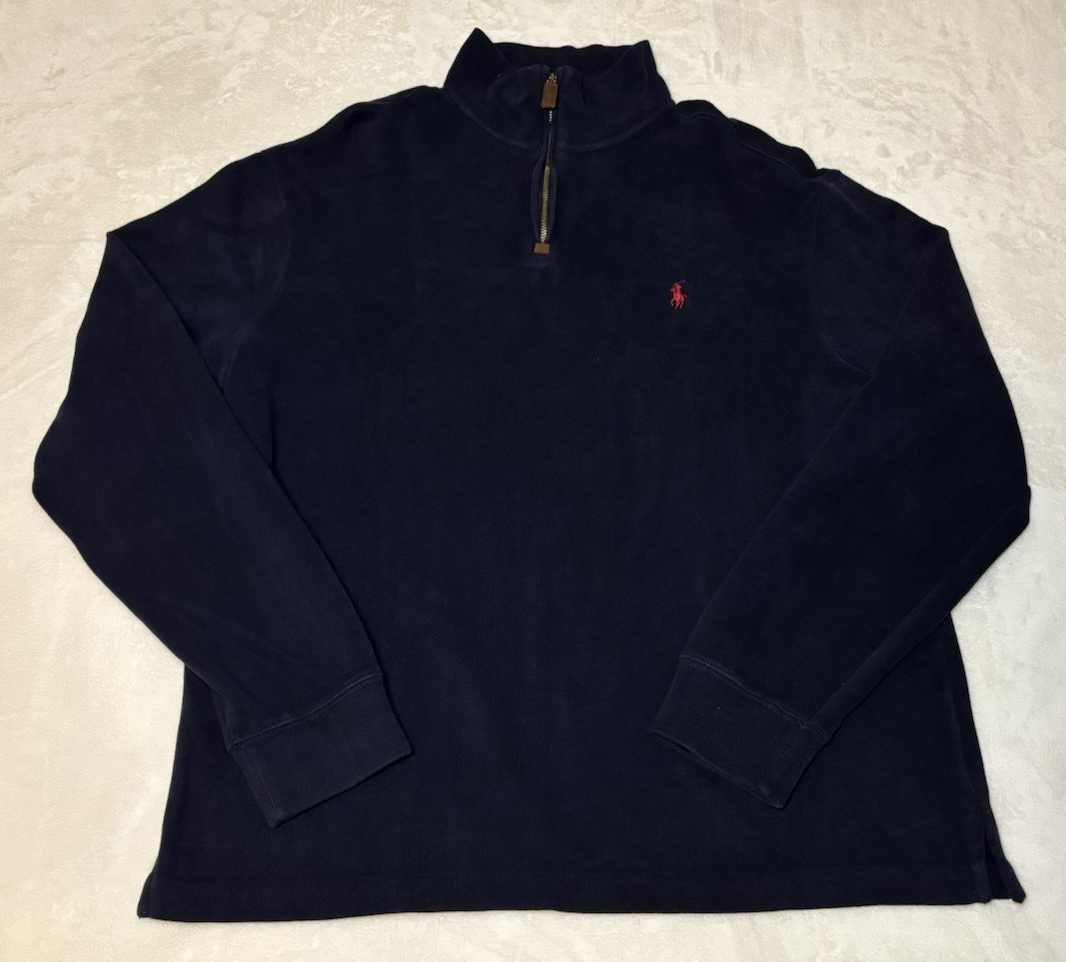 Polo Ralph Lauren maglione 1 4 zip uomo L blu pullover finto collo pony felpa