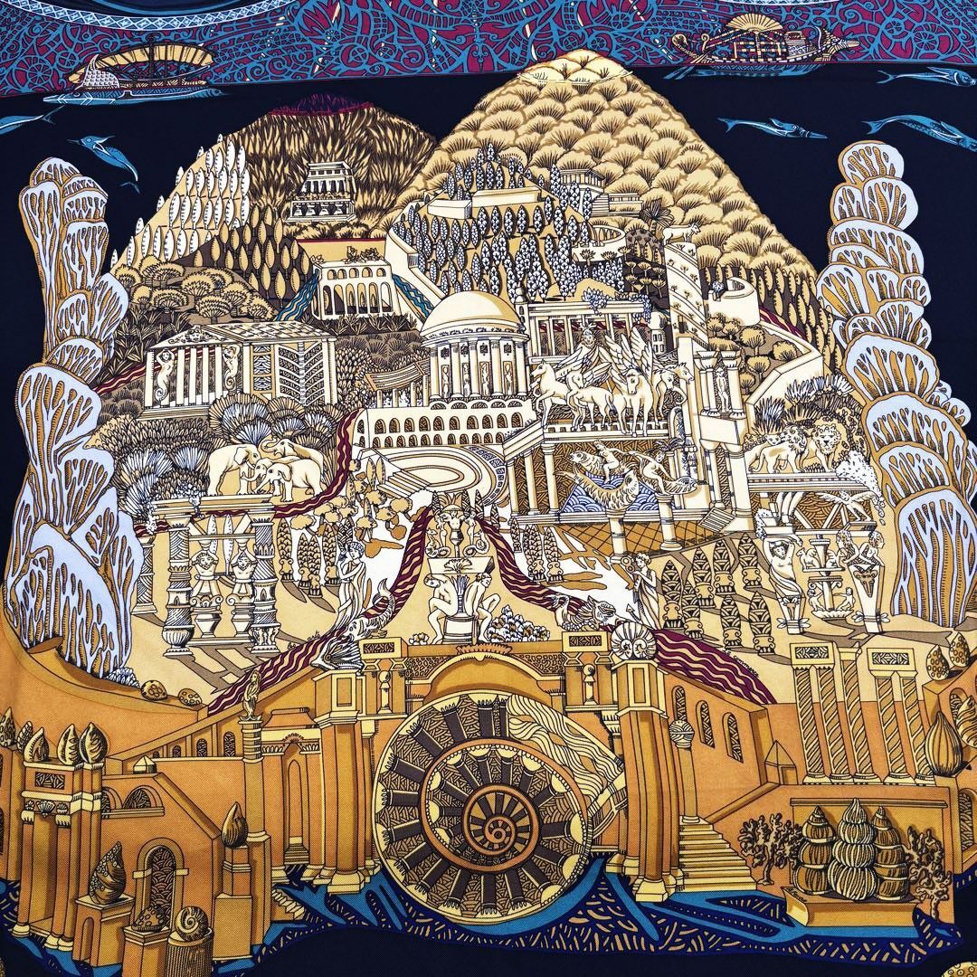 HERMES Carre 90 Black L'ATLANTIDE Scarf Silk 100% from JAPAN