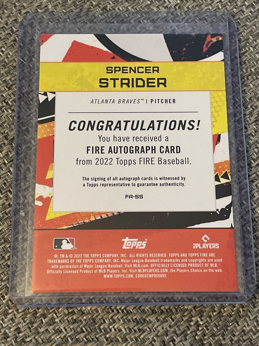 【topps FIRE】SPENCER STRIDER サインカード 2022 Topps Fire SPENCER STRIDER FIRE AUTOGRAPH - 01/25