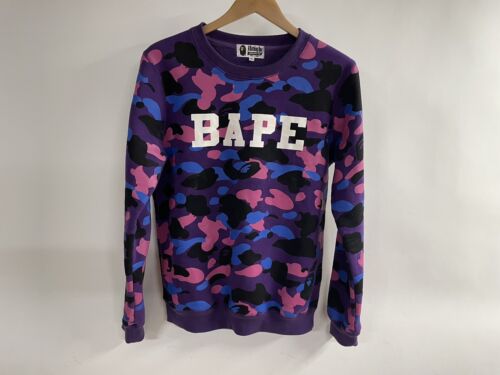 A Bathing Ape Bape Sweatshirt XL Camo College Crewneck Purple Fits Like Mens S - Picture 1 of 4