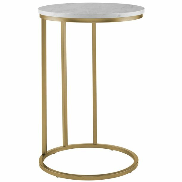 16 Inch Round Coffee Table With White Faux Marble And Gold Base For Sale Online
