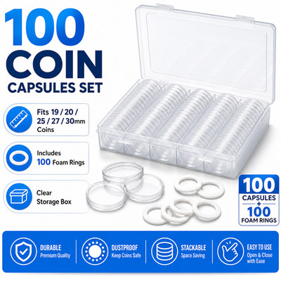 100PCS Coin Storage Box Collection Case Capsules Holder Clear 20/25/27/30mm US