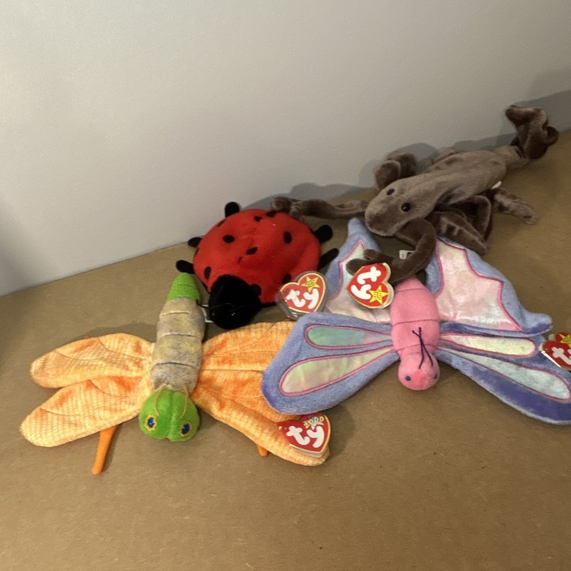Ty Beanie Babies Lot of 4 Plush Lucky Stinger Glitter Glow Vintage MWMT