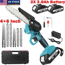 4+6" Electric Mini Chainsaw Cordless Handheld  Chain Saw Wood Cutter+2 Batteries