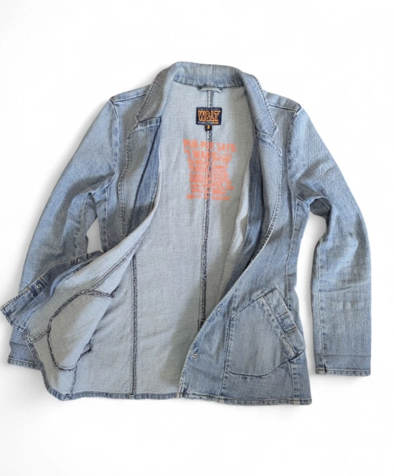 WALTER VAN BEIRENDONK W.&L.T.  Chaqueta blazer a presión de mezclilla Puk-Puk para dama  Foto 2 de 4