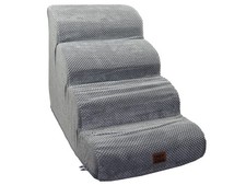 EHEYCIGA 19.7" FLEECE GRAY HIGH BED CLIMBING 4-STEP CURVED DOG STAIRS RAMP