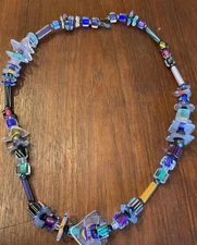 Artisan Hand blown Beaded Necklace Every Color Of The Rainbow Fun Shapes Vtg.