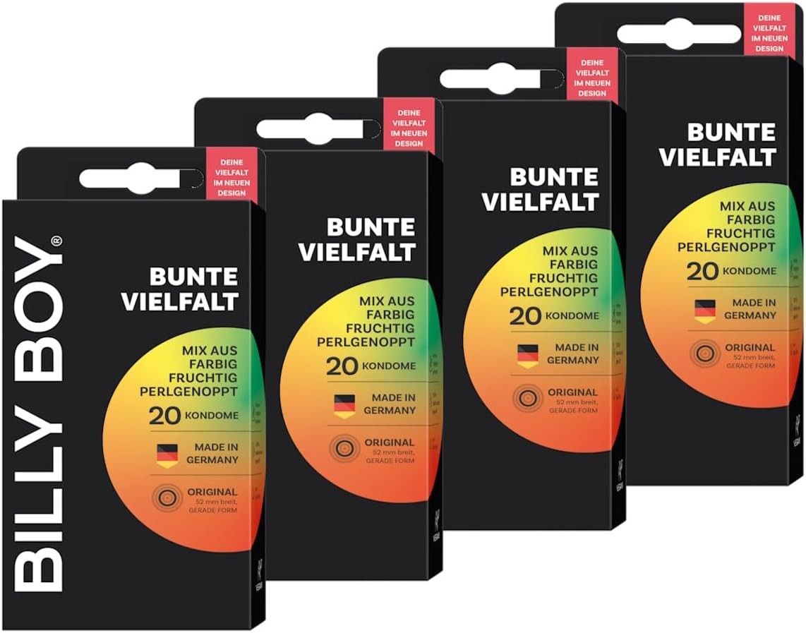 BILLY BOY Kondome Bunte Vielfalt 20er | 52 mm | Bunter, fruchtiger und genoppter