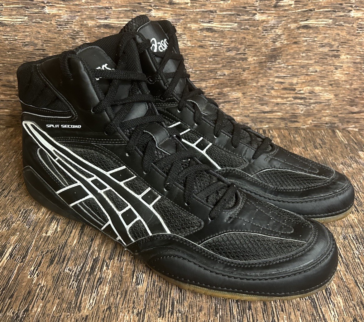 Asics Split Second Wrestling Shoes Sneakers Black Leather JY601