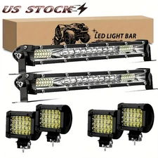 2X 20" inch Amber LED Work Light Bar Spot Flood Combo+ 4X 4" Yellow OffRoad Lamp