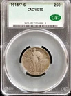 1918/7-S Standing Liberty Quarter 25C Coin - CAC Grading VG10 - W / VIDEO