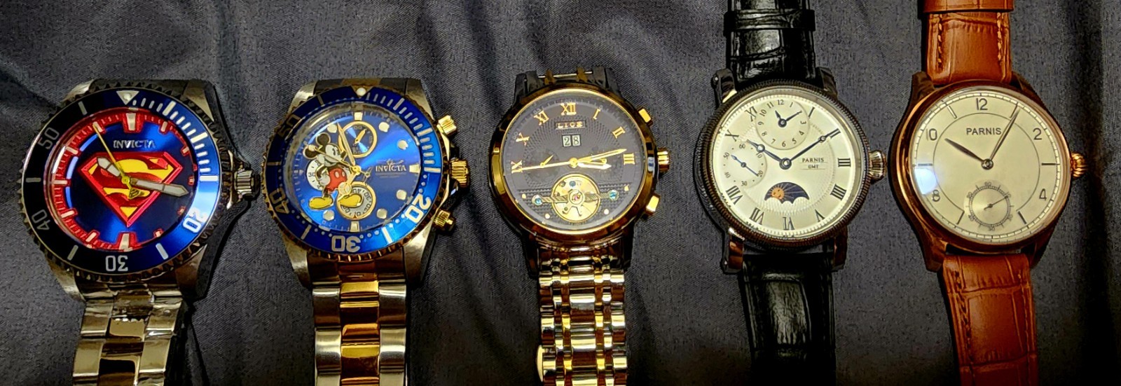 NEW YEARS LOT,NEAR MINT, DC INVICTA,PARNIS, LIGE,AUTO,QUARTZ, MECHANICAL