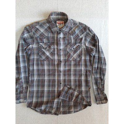 Wrangler Men Small Plaid Western Pear Snap Button Shirt LongSleeve Pocket Cotton