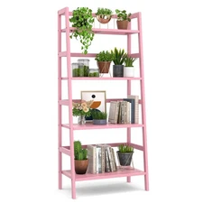 Bamboo Ladder Bookshelf 4-Tier Ladder Shelf Open Book Shelf Freestanding Book...