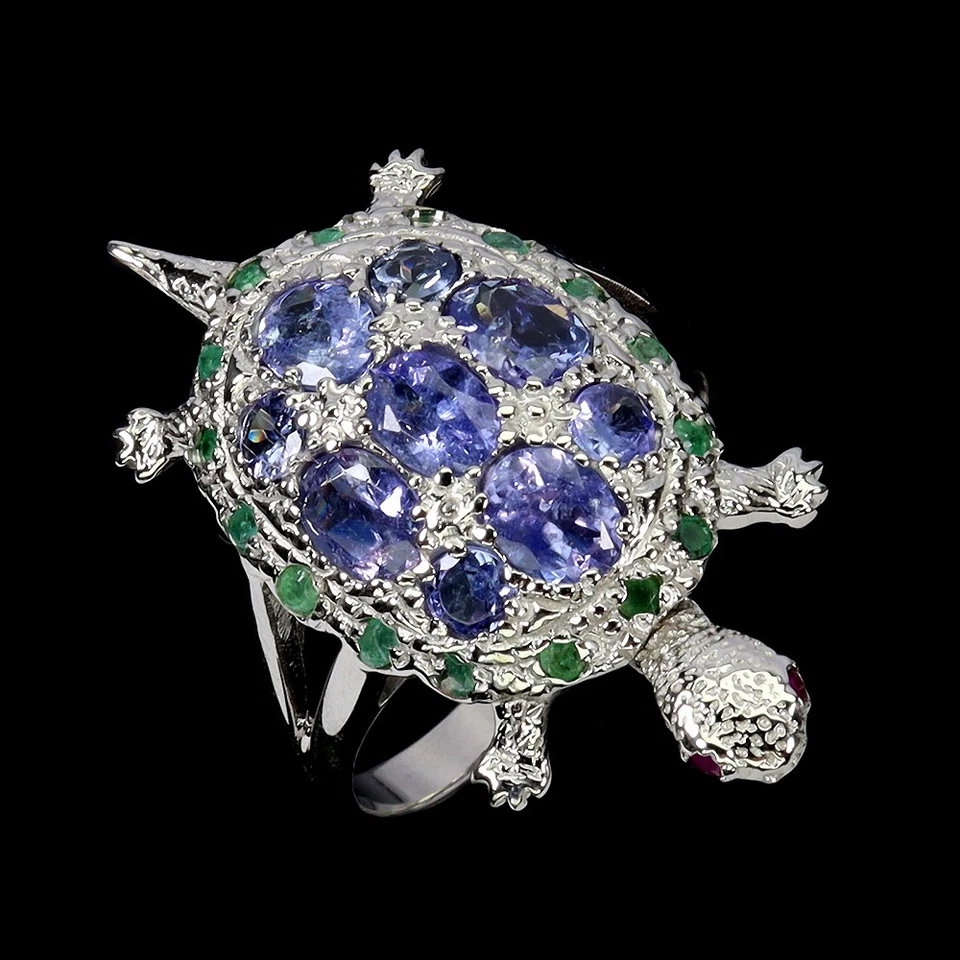 925 Sterling Silver Ring Oval Tanzanite Emerald Ruby Natural Gemstone Jewelry Sz - Image 2 of 4