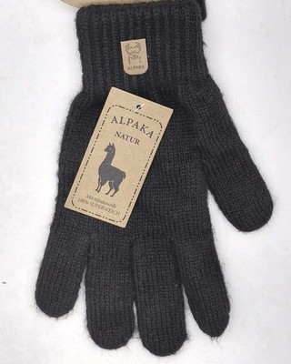 Herren Strick Finger Handschuhe 75% Alpaka Wolle Schwarz warm und weich