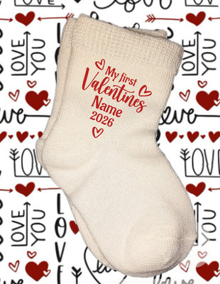 Personalised baby Boy Girl unisex Socks 0-18mths first Valentines Gift