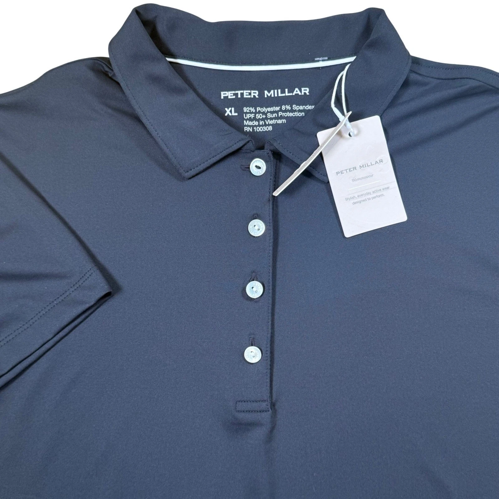 Peter Millar Womenswear Polo Shirt XL Black UPF 50+ Sun Protection Golf Stretch