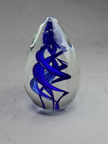 Vtg Blue Ribbon Swirl Art Glass Oblong Paperweight - Picture 5 of 11