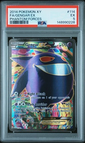 2014 POKEMON XY PHANTOM FORCES #114 FULL ART/GENGAR EX PSA 5