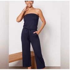 Michael Stars Women's Evereve Piper Strapless Jumpsuit Navy Sz S