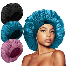 3Pcs Satin Bonnet Silk for 16.5 Inch, A18-Black Blue Rose Pink