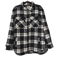 Member's Mark Jacket Womens Medium Black Plaid Flannel Shacket Button Front