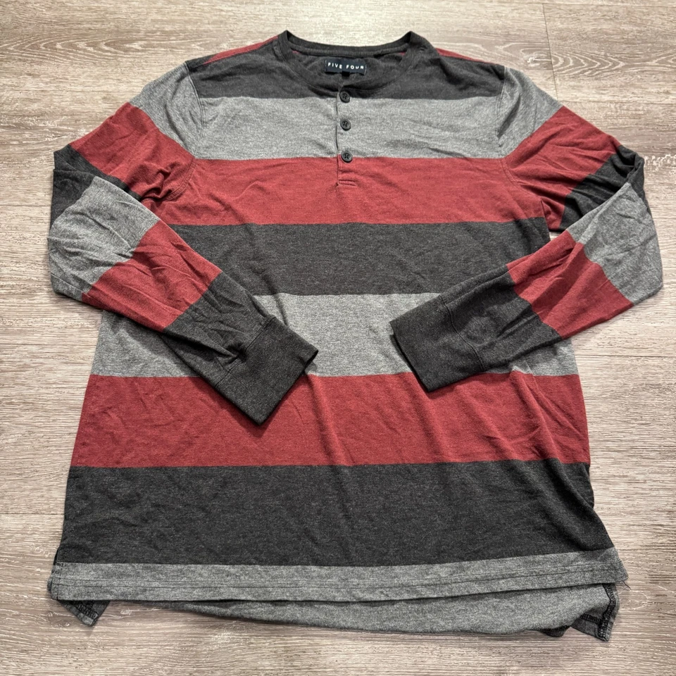 Camisa Five Four Para Hombre Grande A Rayas Manga Larga Henley Pullover Aire Libre Preppy Foto 2 de 4