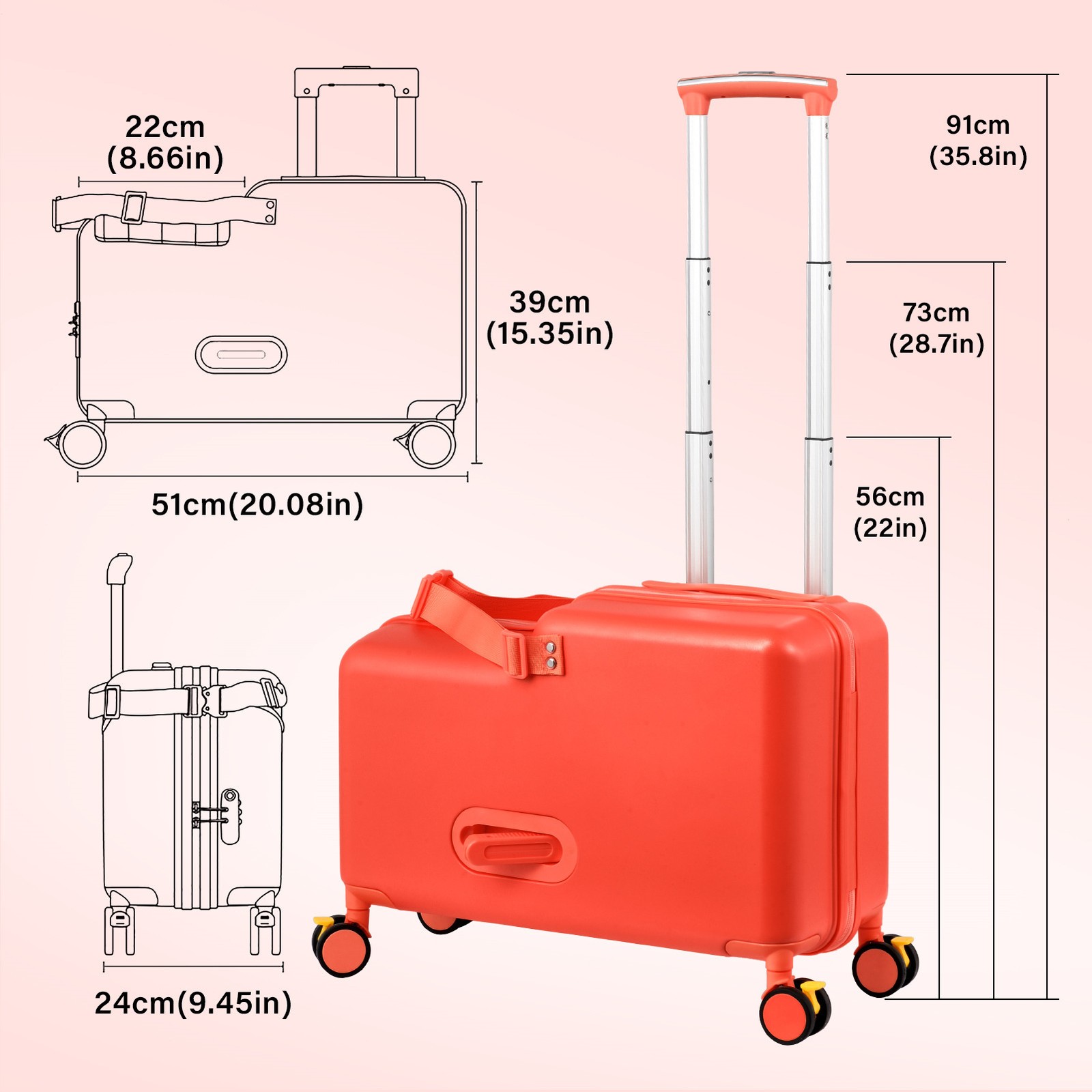 Kids Ride-on Roll Suitcase Luggage Bags Wheeled Trolley N