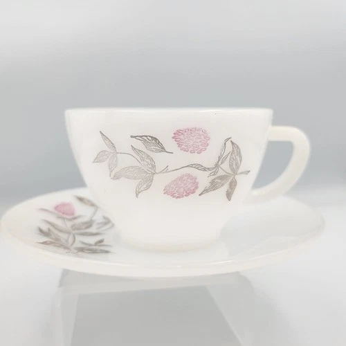 Vintage Federal Milk Glass Clover Blossom Tea Cup & Saucer Set